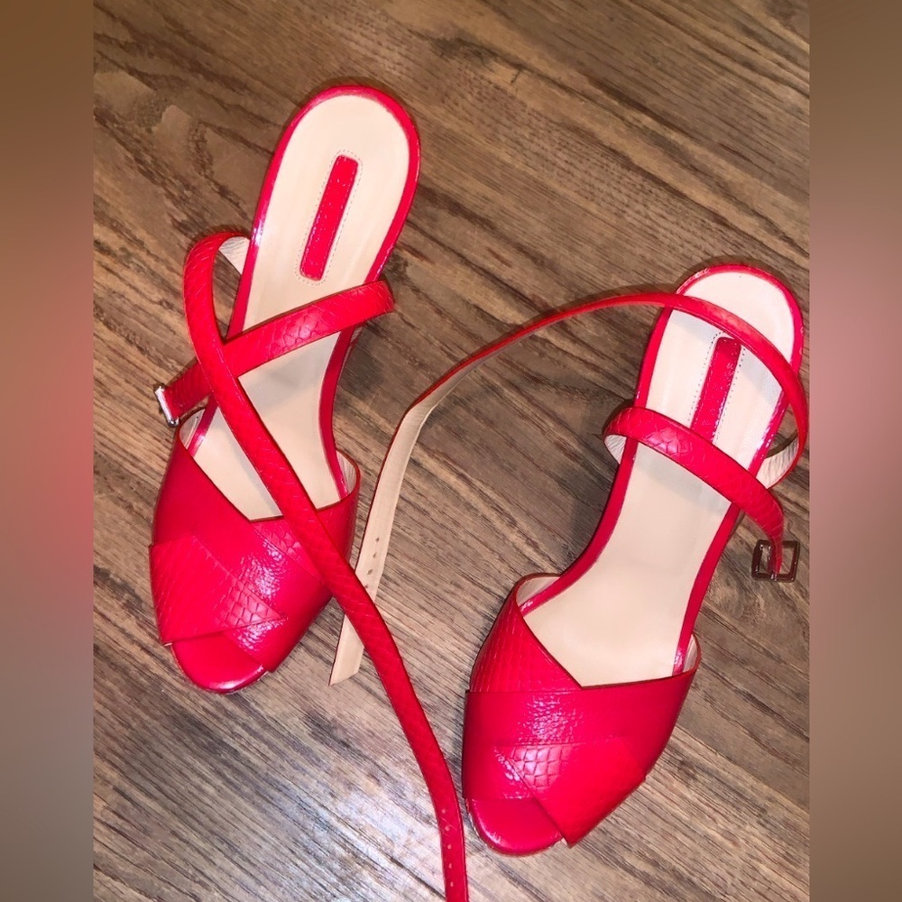 Longchamp wedges red designer printed size 7.5 boho luxury spring resort classic - Picture 2 of 5